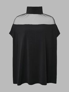 Blusa y Tops de moda personalizada para mujer otoño 2024 Flare manga corta <span class=keywords><strong>cuello</strong></span> <span class=keywords><strong>tortuga</strong></span> gasa malla empalme camisas transparentes para dama - Product Image 2