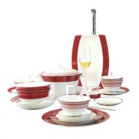 Service de table en porcelaine fine de Tangshan, assiettes et bols ronds imprimés rouges, coffret cadeau personnalisable pour mariage et nouvellement-marrieds
