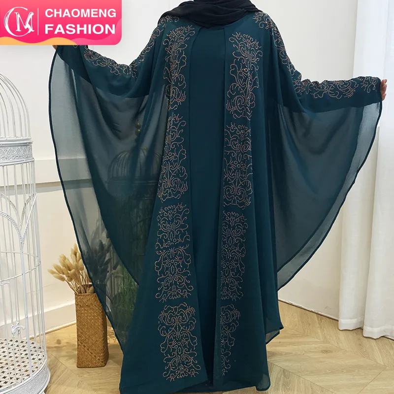 6369 # Pakaian Islami Desain Unik Sifon Dubai Kaftan dengan Berlian Imitasi Jilbab Jalabiya Burkha Gaun Muslim