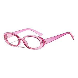 Женские небольшие овальные солнцезащитные очки из поликарбоната и розового пластика в стиле ретро