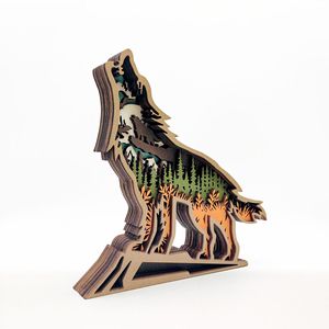 Uionen Figurine de loup multi-couches ajourée, sculptée à la main en bois, artisanat animalier créatif, ornement décoratif pour la maison et le bureau - Product Image 3