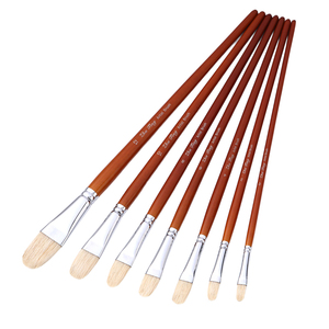 Ensemble de 7 pinceaux à huile professionnels en poils de sanglier naturels à long manche en bois pour la <span class=keywords><strong>peinture</strong></span> à l'huile et à l'acrylique - Product Image 1