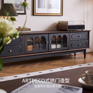 Mueble de TV de Madera Maciza Estilo Retro Francés, Mueble de Almacenamiento de Pie para Sala de Estar Estilo Americano en Color Negro - Product Image 2