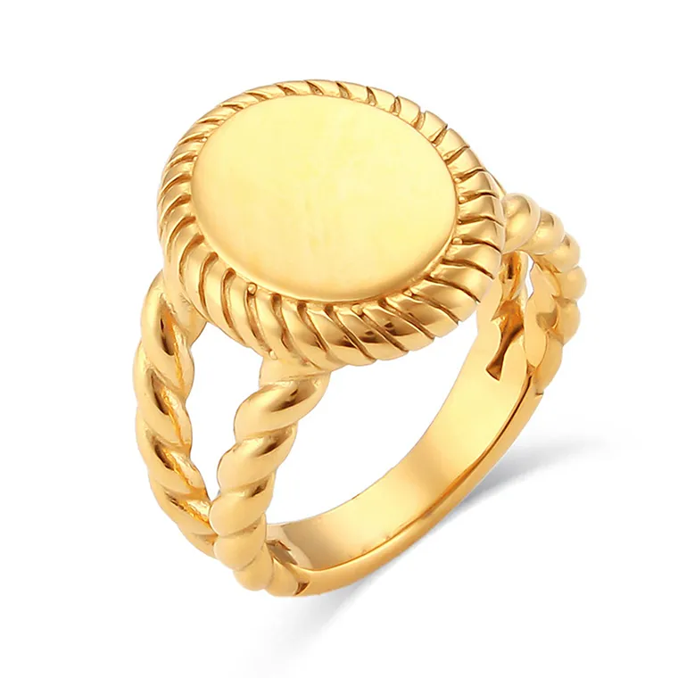 Anello da dito Vintage gioielli anello in acciaio inossidabile placcato oro anello ovale con corda avvolgente in oro creativo per donna uomo