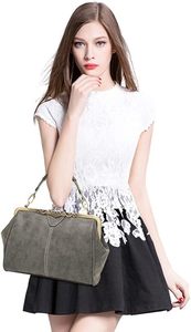 Segacer Women Vintage Small Retro Kiss Lock Crossbody <b>Purse</b> Handbag Microfiber Leather Messenger Bag Gray <b>Pink</b> - Product Image 6