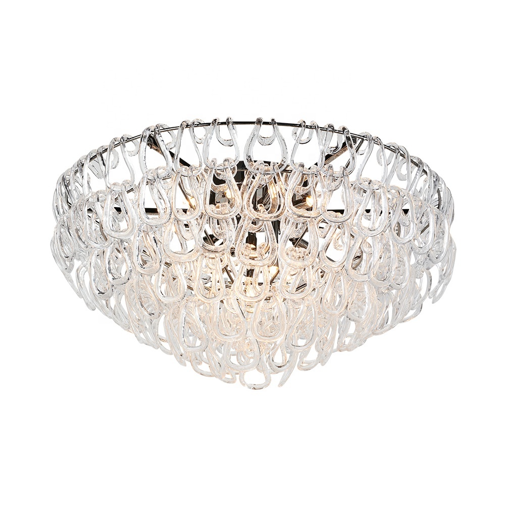 Modern Light Luxury Design Living Room Bedroom Dining Room Auditorium Hotel Lobby Iron Handmade Glass Round Ceiling Lamp