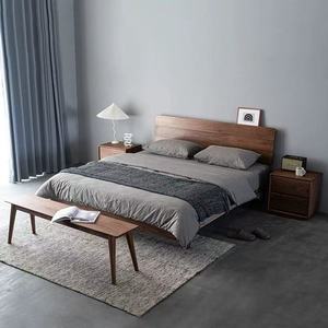 Cama doble moderna de nogal, diseño <span class=keywords><strong>flotante</strong></span> negro de madera maciza para dormitorio, cama moderna de madera maciza de <span class=keywords><strong>roble</strong></span>, cama de madera <span class=keywords><strong>Natural</strong></span> - Product Image 2
