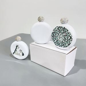 Petaca de Acero Inoxidable Brillante de 5 oz para Mujer con Tapas de Diamantes de Imitación para Sublimación Blanca - Product Image 3