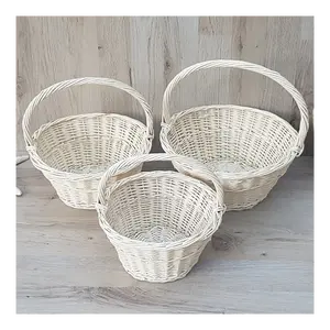 Wholesale Basket natural straw white white round willow gift basket White Wicker Baskets with Handle