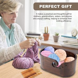 Wood <strong>Knitting</strong> Yarn Bowl Crochet Yarn Holder with 9 Pcs <strong>Knitting</strong> Hooks Wood <strong>Storage</strong> Crochet Bowl for Crocheting <strong>Knitting</strong> Lovers - Product Image 5