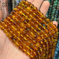 Perles d'ambre jaune naturel véritable de 6 mm et 8 mm, rondes, transparentes, dorées, d'origine russe, pour la fabrication de chapelets