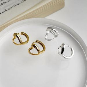 Dylam S925 <b>Silver</b> Hoop Earrings Tiny Chic Small Heart <b>Huggie</b> Hoop Earrings for Women Girls 18K Gold Plated - Product Image 2