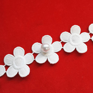 卸売ポリエステルレーストリム絶妙な衣料品アクセサリー刺繍チュールレースホワイト/水溶性レース - Product Image 1