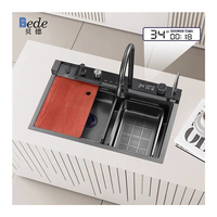 Évier de cuisine intelligent à écran LED numérique, édition en gros, multifonction, cascade, en acier inoxydable, à cuve unique, grand évier de cuisine