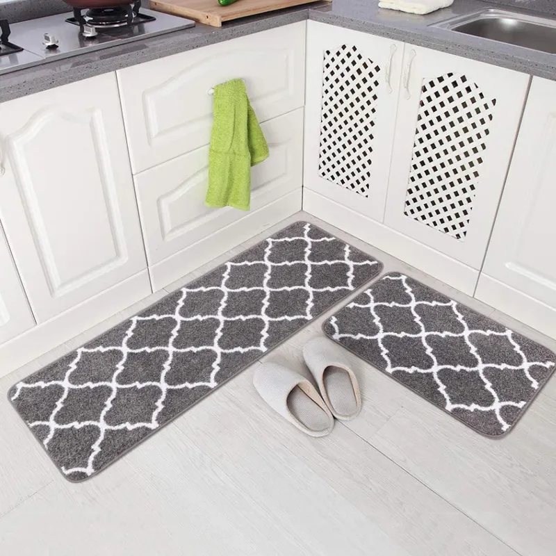 QIANQIAO Water Absorbent Modern Non Skid Washable 2 Piece Set Microfiber Kitchen Rugs And Mats For Floor
