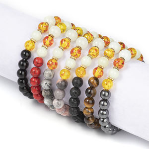 Bracelets lumineux de yoga fleur de lotus en pierre naturelle pour hommes et femmes <span class=keywords><strong>Labradorite</strong></span> hématite perles œil de tigre pour la méditation - Product Image 2