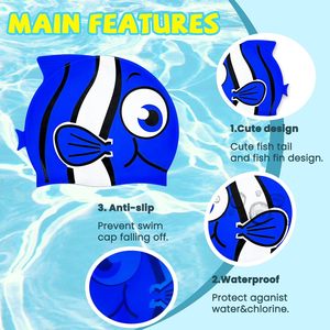 หมวกว่ายน้ำซิลิโคนรูปปลา<span class=keywords><strong>การ์ตูน</strong></span>สำหรับเด็ก |   หมวกว่ายน้ำกันน้ำกันลื่นยืดหยุ่นสีสันสดใสสำหรับเด็กชายเด็กหญิงเด็กวัยหัดเดิน<span class=keywords><strong>สระ</strong></span>ว่ายน้ำ - Product Image 5