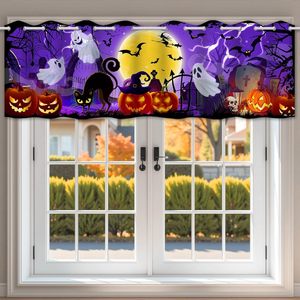 Cortinas Decorativas para Ventana de Cocina con Diseño de Gato Negro, Luna Llena y Calabaza de Halloween, Personalizables - Product Image 1