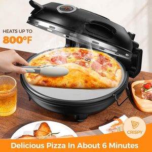 <span class=keywords><strong>Four</strong></span> à <span class=keywords><strong>pizza</strong></span> électrique de comptoir de 12 pouces Machine domestique intérieure portable avec <span class=keywords><strong>four</strong></span> à pierre noire à croûte croustillante de chauffage à 420 degrés - Product Image 3