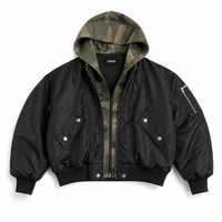 Blouson Bomber 2-en-1 pour Homme, Camouflage, à Capuche, Panneaux Contrastants, Style Universitaire, Streetwear, Personnalisable OEM ODM, Vente en Gros, REACH