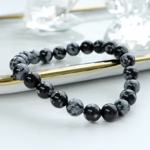 8mm Wholesale Crystal Bracelet Bangles Stretch Bracelet Unisex Gemstone Beads Natural Snowflake Obsidian 10 Pcs JSY Jewelry
