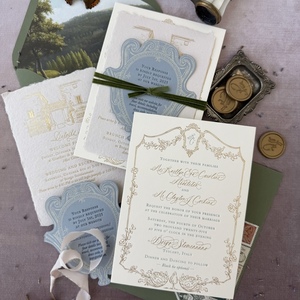 Carte de vœux de mariage personnalisée en papier coton avec dorure à chaud, impression offset, design floral élégant, thème Toscane Italie - Product Image 2