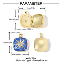 Pendentif Médaillon Photo Personnalisé en Émail Bleu et Blanc, Cadre Photo Vintage en Cuivre et Zircon, Formes Ovale et Carrée, Cadeau Fête des Mères