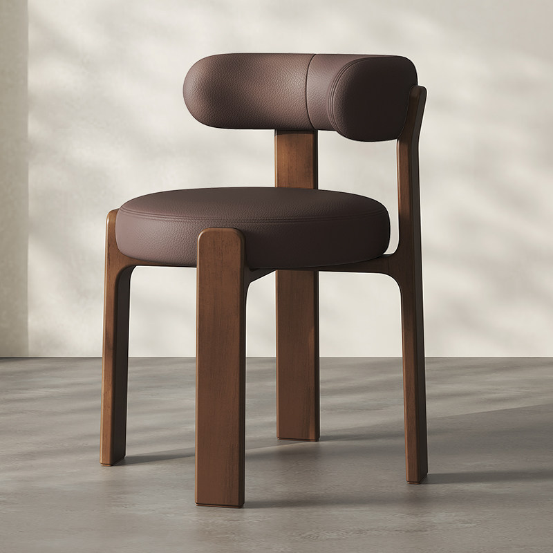 Walnut-colored frame with brown leather seat