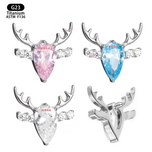 Bijoux de piercing en titane F136 en forme d'élant avec zircon, clous de remplacement de 8 mm pour lèvre, langue et oreilles - Product Image 5