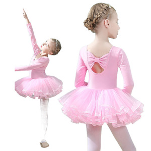 Robe de danse à manches longues en pur coton pour filles, jupe de ballet rose pour les <span class=keywords><strong>petites</strong></span> <span class=keywords><strong>danseuses</strong></span>, costume de danse d'entraînement - Product Image 1