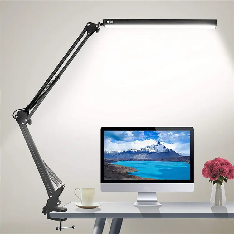 LED Desk Lamp Adjustable Swing Arm Lamp with Clamp Eye-Caring Reading Desk Light Memory Function Desk Lamps for Home Office