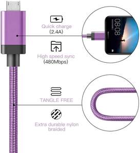 Cable de Datos USB 2.0 con Trenzado de Nailon, Carga Rápida LUNG KAY, Longitud Personalizada, para Computadora y Teléfono Móvil, Color Lila - Product Image 3
