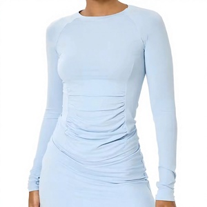 T-shirt de <span class=keywords><strong>sport</strong></span> moulant à <span class=keywords><strong>manches</strong></span> <span class=keywords><strong>longues</strong></span> froncé pour <span class=keywords><strong>femme</strong></span> HUACHEN, respirant, écologique, séchage rapide, haute qualité - Product Image 2