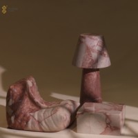 YUSHI Lampe de table en marbre rose Calacatta moderne pour la décoration de chambre de villa d'hôtel