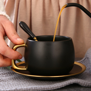 New Simple Ceramic Cup and Saucer Light Luxury High Appearance Level Exquisite Black Gold Coffee <b>Set</b> - Product Image 4