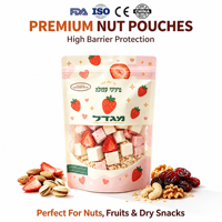 Sachet Doypack à fond plat avec fente de déchirement, imprimé sur mesure avec fenêtre à fermeture éclair pour l'emballage de snacks et confiseries
