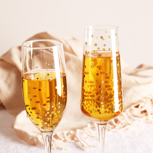 Copa de regalo creativa transparente para champán y vino, flauta elegante con calcomanías doradas, pequeño MOQ, cristalería brillante - Product Image 5