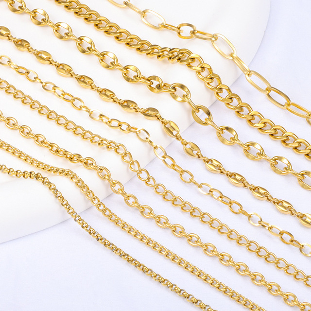 Wholesale Bulk Permanent Jewelry Chains 18k Gold Plated Stainless Steel Gold Chain Waterproof High Quality Chains