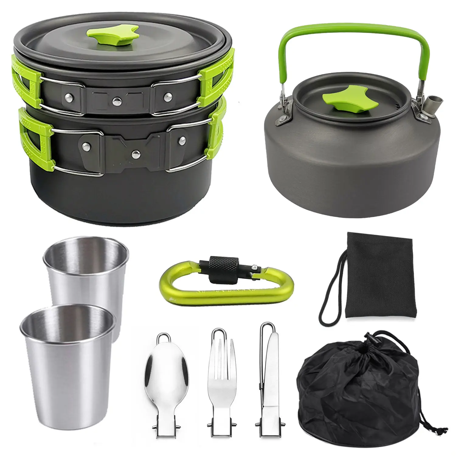 Hot Sell 10pcs Camping Cookware 2-3 Person Aluminium Alloy Camping Cooking Utensils Folding Camping Cooking Set