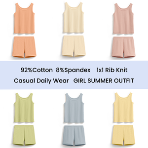 DC Mode Enfant Ensembles de Filles Ensemble de 2 Pièces Coton Bio Débardeur Shorts 12M-7Y Été Casual Grossiste - Product Image 4