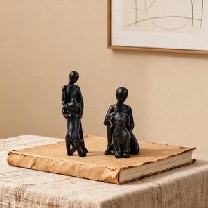 Figura Decorativa de Resina Ecológica Pintada a Mano con Diseño de <span class=keywords><strong>Animales</strong></span>, Personas y Perros, en Color Dorado y Negro, para Decoración del Hogar o Regalo - Product Image 4