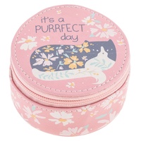 Mini trousse à pilules portable multifonctionnelle en cuir rond avec fermeture éclair, motif dessin animé mignon