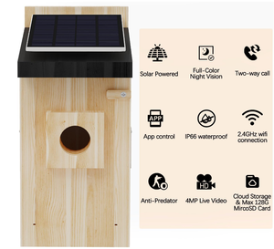 Mangeoire à oiseaux en bois écologique avec caméra solaire intégrée, artisanat en bois - Product Image 3
