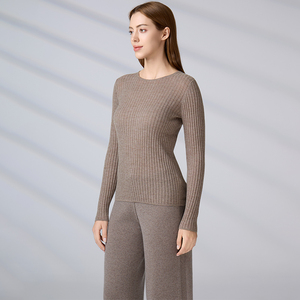 Casual Winter Knitted Top Minimalist Style Solid Color Women's Ribbed <b>Pullover</b> Long Sleeve Knitwear Crewneck Wool Sweater - Product Image 4