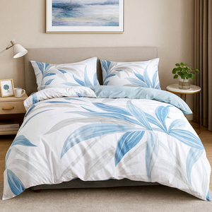 Juego de Ropa de Cama con Estampado de Hojas Azules, 3 Piezas, Stock Local en la UE, Envío Directo desde Almacén en Polonia, Funda de Edredón 100% Poliéster - Product Image 1