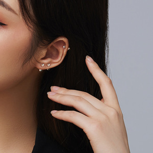 Boucles d'oreilles clous double boule 2mm 3mm 4mm 5mm en argent 925 pour oreilles percées, bijoux de cartilage, clous d'oreilles tendance pour femmes - Product Image 2