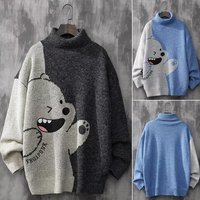 Automne dessin animé motif chaud ample col haut pull en tricot pull décontracté pull pour hommes