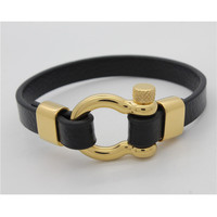 Bracelets pour hommes Manilles d'ancrage à vis en acier inoxydable Bracelet en cuir noir