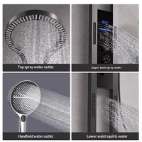 EIOIOL Ensemble de douche mural thermostatique LED moderne en cuivre mat avec panneau de douche à jets massants pour baignoires