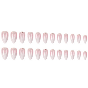 <span class=keywords><strong>Uñas</strong></span> Postizas Acrílicas de Lujo, Color <span class=keywords><strong>Blanco</strong></span> Almendra Medio, con Purpurina <span class=keywords><strong>Rosa</strong></span> Degradada - Product Image 3